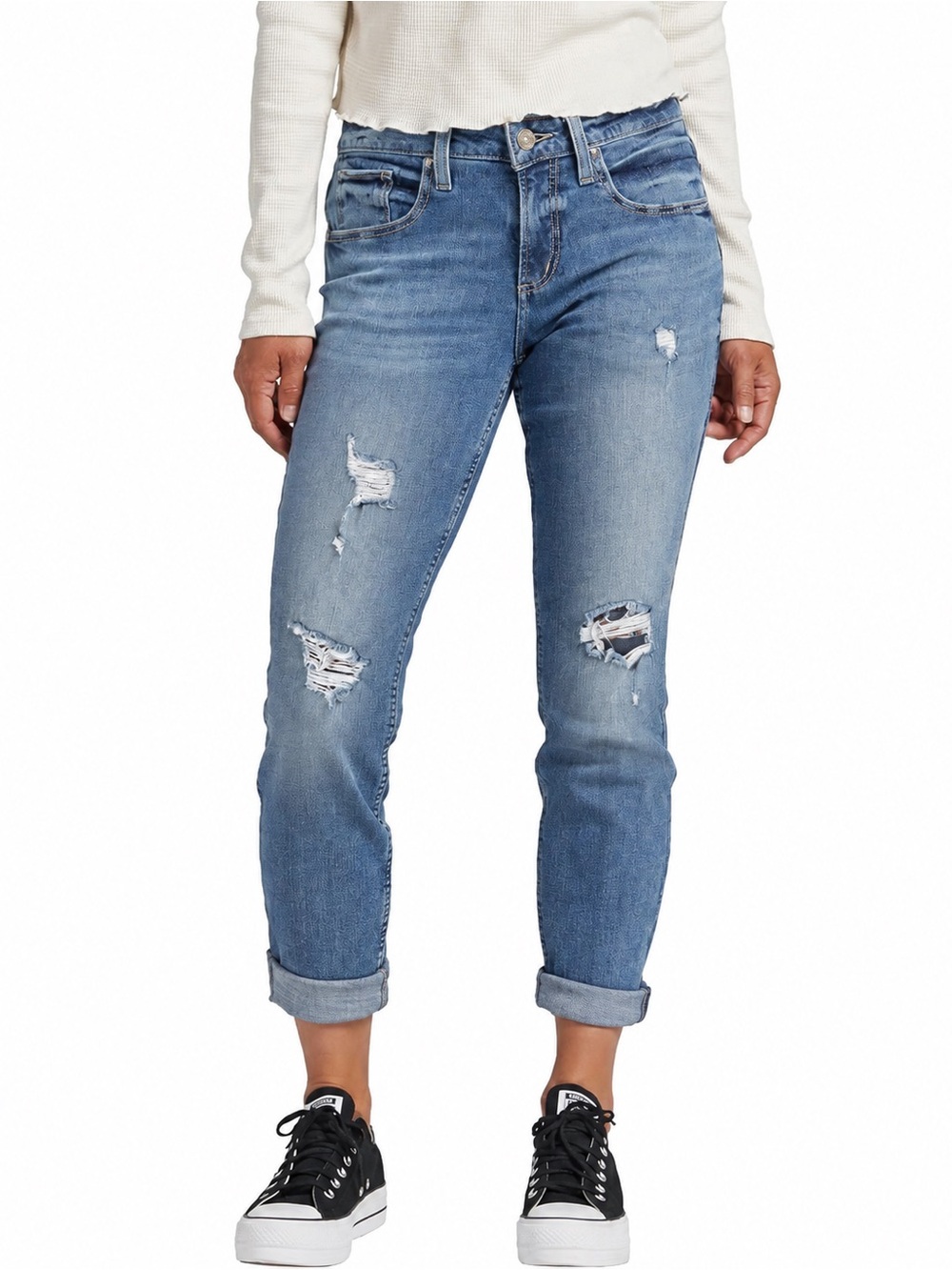 Silver Jeans Co Boyfriend Mid Rise Slim Leg Distressed Jeans W27 L27